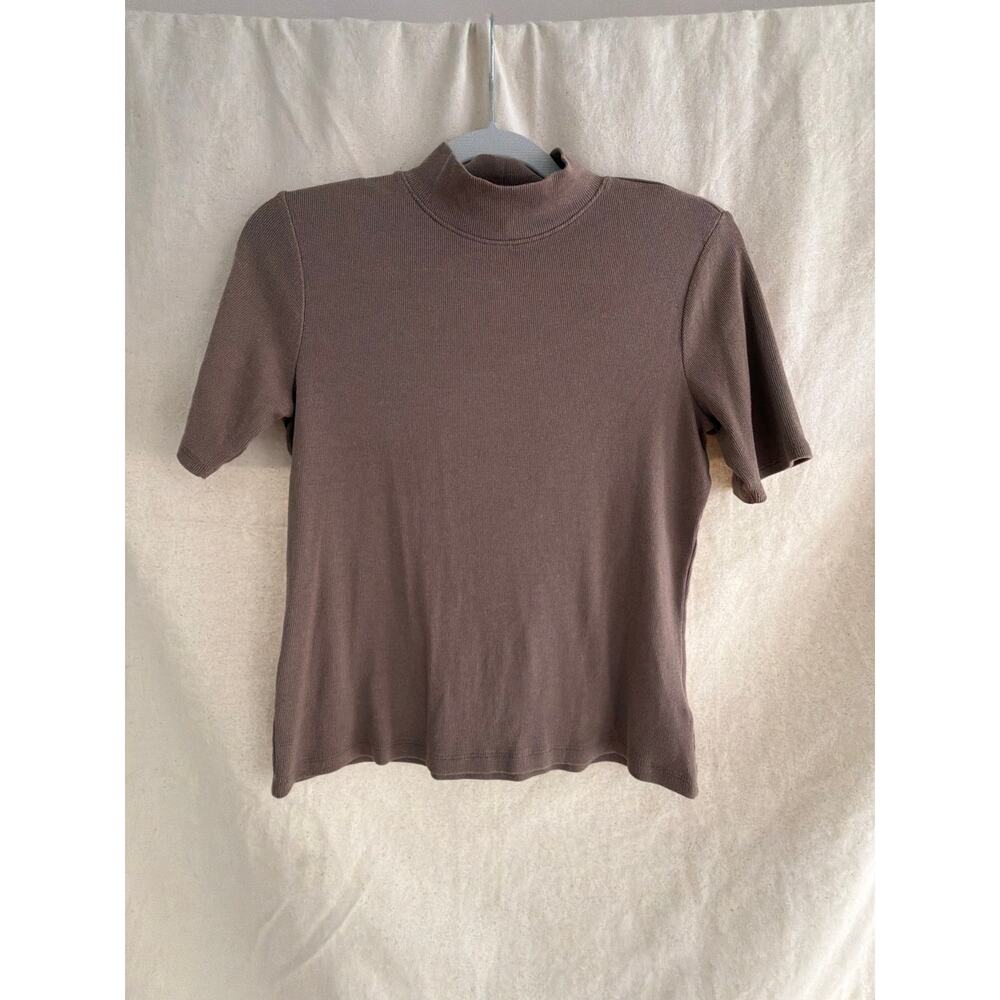 JOIE Size M Stretch Pima Cotton Modal Ribbed knit Mock Neck Top Mauve